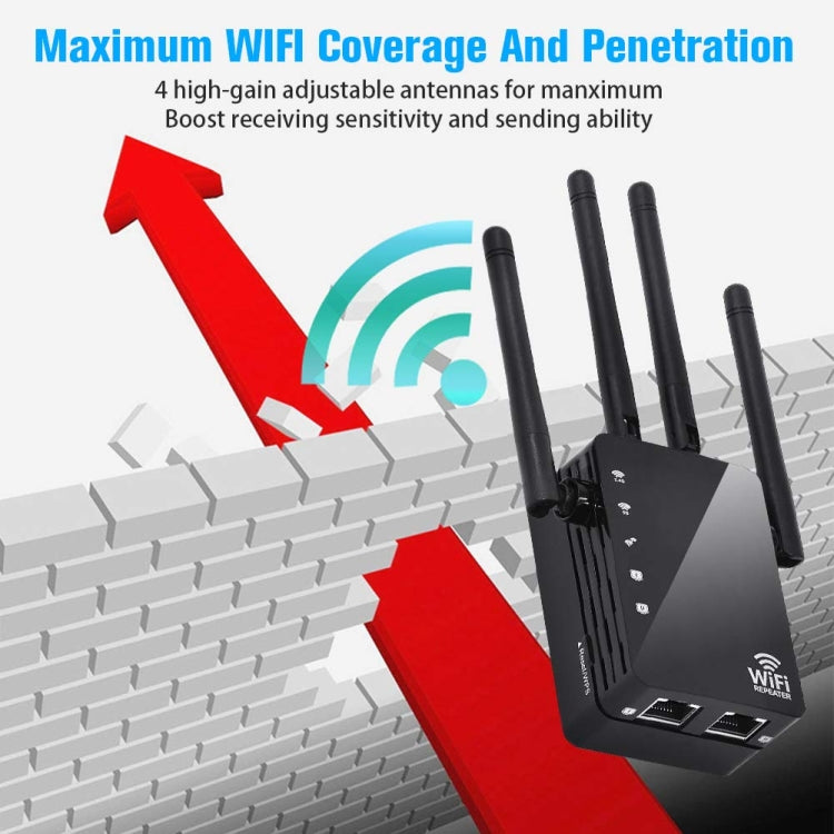 5G/2.4G 1200Mbps WiFi Range Extender WiFi Repeater With 2 Ethernet Ports EU Plug Black - Broadband Amplifiers by PMC Jewellery | Online Shopping South Africa | PMC Jewellery