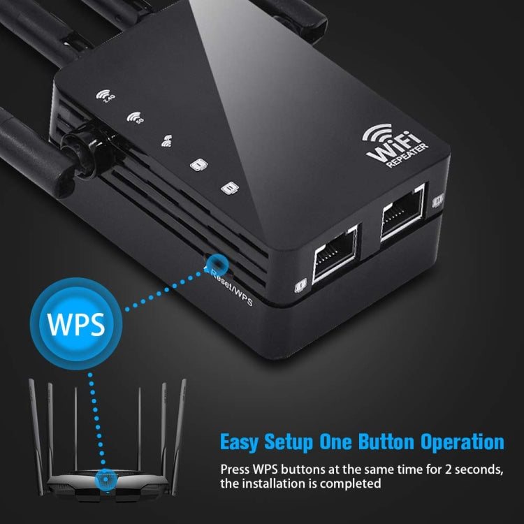 5G/2.4G 1200Mbps WiFi Range Extender WiFi Repeater With 2 Ethernet Ports US Plug Black - Broadband Amplifiers by PMC Jewellery | Online Shopping South Africa | PMC Jewellery