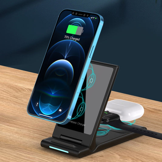 15W 3-in-1 Foldable Portable Multifunctional Stand Wireless Charger(Black) - Wireless Charger by PMC Jewellery | Online Shopping South Africa | PMC Jewellery | Buy Now Pay Later Mobicred