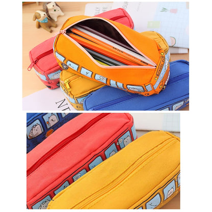 Cartoon Bus Student Stationery Pencil Case Large Capacity Canvas Stationery Box(Yellow) - Pen Holder by PMC Jewellery | Online Shopping South Africa | PMC Jewellery