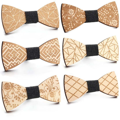 Wooden Bow Tie Men Handmade Bow Tie, Color: Geometric Sun Pattern - Tie clip by PMC Jewellery | Online Shopping South Africa | PMC Jewellery