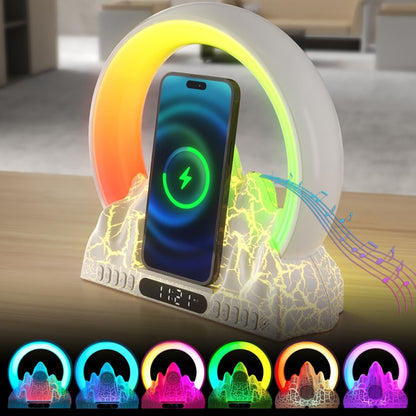 Flame Mountain Ambient Light Wireless Charger Smart Alarm Clock Bluetooth Speaker with Wake-up Function(White) - Wireless Charger by PMC Jewellery | Online Shopping South Africa | PMC Jewellery | Buy Now Pay Later Mobicred