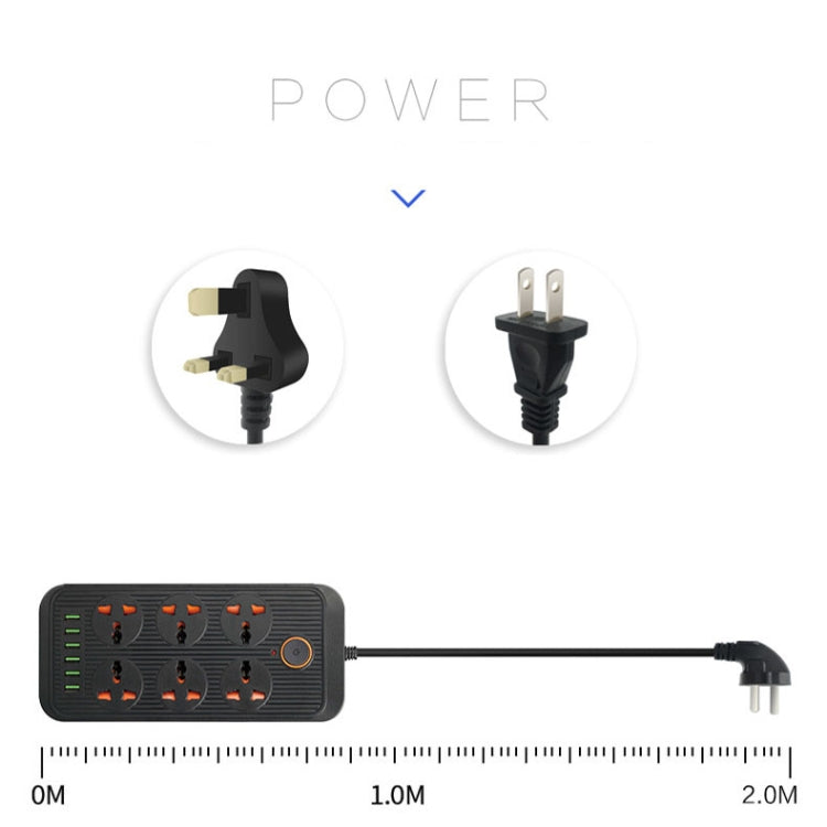 A07 2m 3000W 6 Plugs + 6-USB Ports Multifunctional Flame-retardant Socket with Switch(US Plug) - Extension Socket by PMC TechLife | Online Shopping South Africa | PMC TechLife | Buy Now Pay Later Mobicred