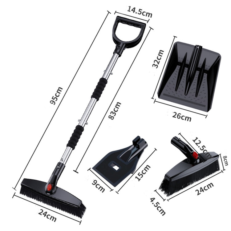 3-in-1 Car Snow Shovel Brush Kit Stainless Steel Retractable Ice Scraper(Black) - Ice Scraper by PMC Jewellery | Online Shopping South Africa | PMC Jewellery | Buy Now Pay Later Mobicred