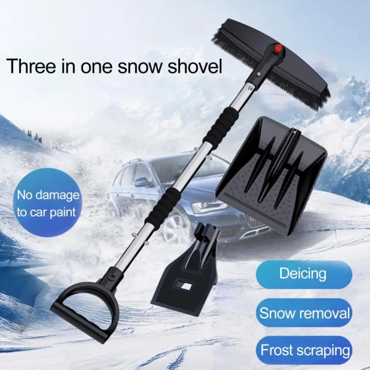 3-in-1 Car Snow Shovel Brush Kit Stainless Steel Retractable Ice Scraper(Silver) - Ice Scraper by PMC Jewellery | Online Shopping South Africa | PMC Jewellery | Buy Now Pay Later Mobicred