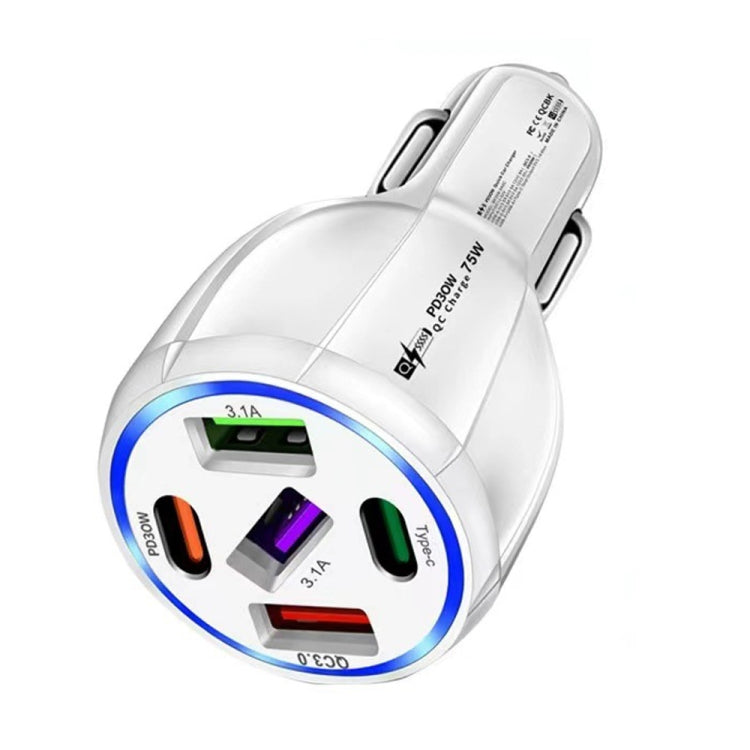 3USB+2PD 75W Dual Line Car Mobile Phone Fast Charging Charger(White) - Car Charger by PMC TechLife | Online Shopping South Africa | PMC TechLife | Buy Now Pay Later Mobicred