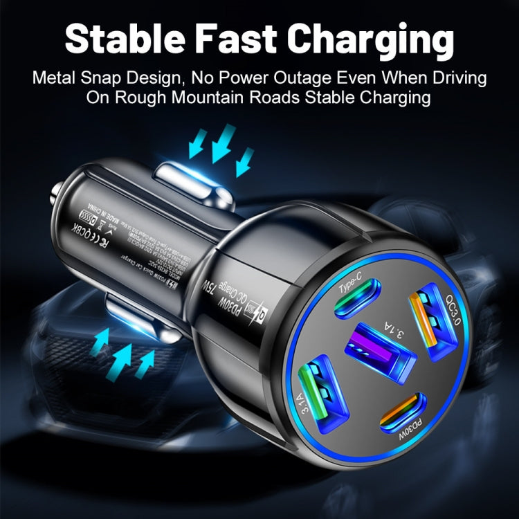 3USB+2PD 75W Dual Line Car Mobile Phone Fast Charging Charger(White) - Car Charger by PMC TechLife | Online Shopping South Africa | PMC TechLife | Buy Now Pay Later Mobicred