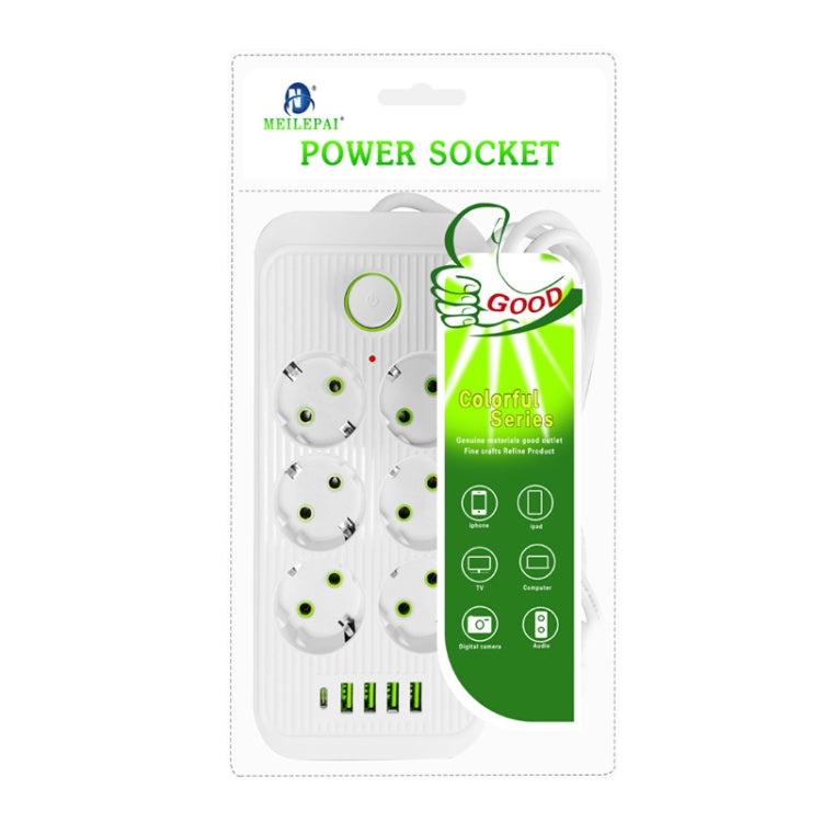 F06 2m 2500W 6 Plugs + PD + 4-USB Ports Multifunctional Socket With Switch, EU Plug(White) - Extension Socket by PMC Jewellery | Online Shopping South Africa | PMC Jewellery | Buy Now Pay Later Mobicred