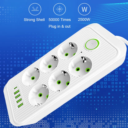 F06 2m 2500W 6 Plugs + PD + 4-USB Ports Multifunctional Socket With Switch, EU Plug(White) - Extension Socket by PMC Jewellery | Online Shopping South Africa | PMC Jewellery | Buy Now Pay Later Mobicred