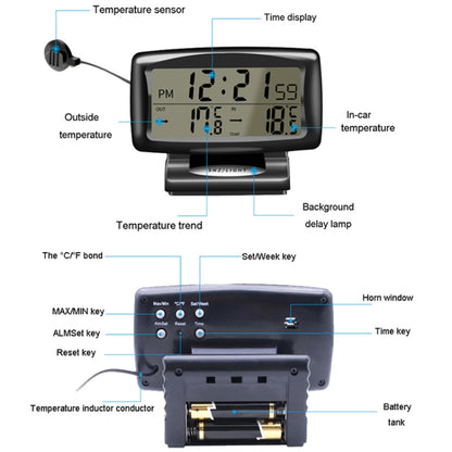 LCD Night Light Car Clock Automotive Electronics Inside And Outside Dual Thermometer - Clocks & Car Meters by PMC Jewellery | Online Shopping South Africa | PMC Jewellery | Buy Now Pay Later Mobicred