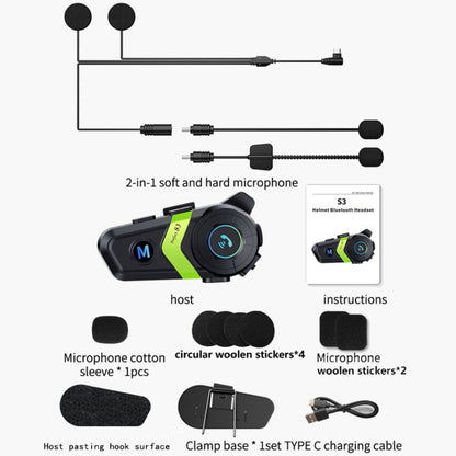 S3 Motorcycle Helmet Bluetooth Headset For Full and Half Helmets(Green) - Motorcycle Walkie Talkie by PMC Jewellery | Online Shopping South Africa | PMC Jewellery | Buy Now Pay Later Mobicred