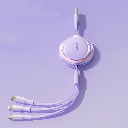 ROMOSS CB258S 3.5A 3-In-1 Telescopic Data Charging Cable USB-A To Type-C & 8 Pin & Micro Wire 1.1m (Purple) - Multifunction Cable by ROMOSS | Online Shopping South Africa | PMC Jewellery | Buy Now Pay Later Mobicred