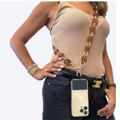 Retro Mobile Phone Chain Lanyard Tortoiseshell Acrylic Resin Bag Chain with Spacer, Spec: L205-3HS -60cm - Lanyards & Wrist Straps by PMC Jewellery | Online Shopping South Africa | PMC Jewellery