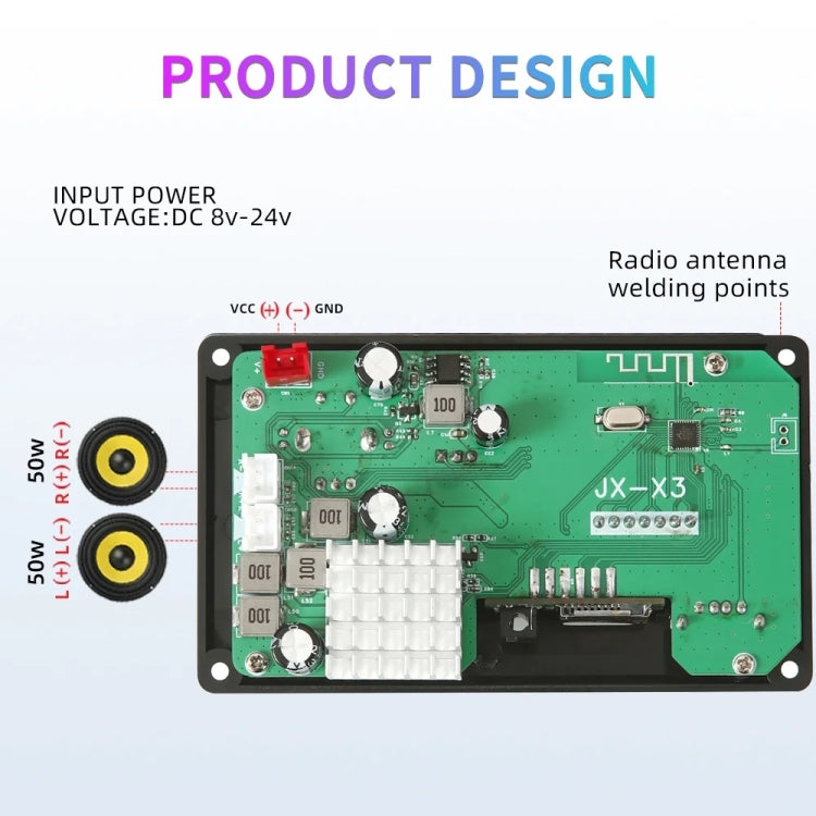 100W 12V TPA3116 Color Screen Power Amplifier Bluetooth Decoder Board With Recording Call(Small Remote Control) - Car MP3 & MP4 & MP5 by PMC Jewellery | Online Shopping South Africa | PMC Jewellery | Buy Now Pay Later Mobicred