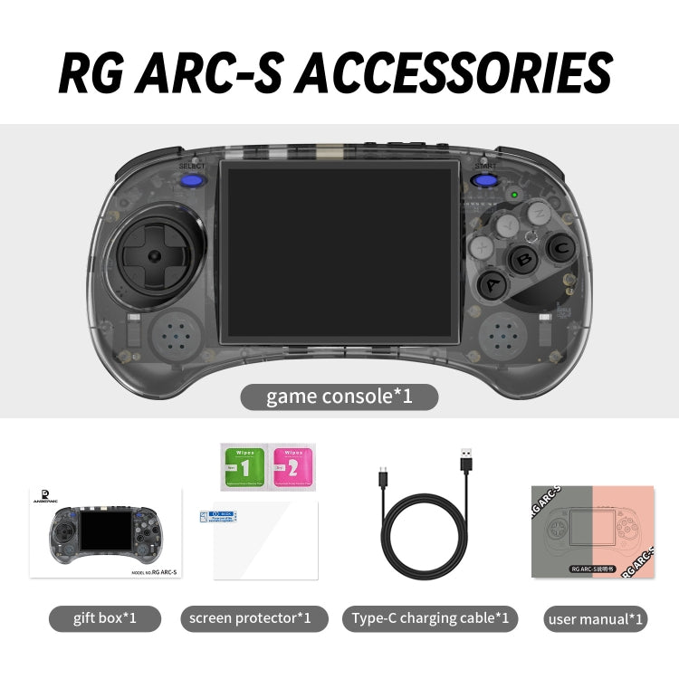 ANBERNIC RG ARC-S Handheld Game Console 4-Inch IPS Screen Linux System Portable Video Arcade 128G(Transparent Black) - Pocket Console by ANBERNIC | Online Shopping South Africa | PMC Jewellery | Buy Now Pay Later Mobicred