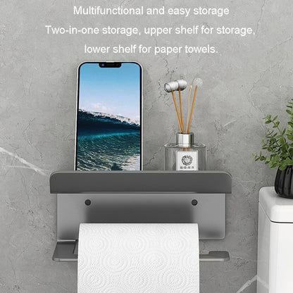 Stainless Steel Bathroom Roll Paper Holder No-Punch Cell Phone Storage Shelf, Style: Phone Rack (Black) - Shelves by PMC Jewellery | Online Shopping South Africa | PMC Jewellery