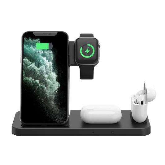 4-in-1 Foldable Desktop Mobile Phone Watch Earphones Wireless Charger(Black) - Wireless Charger by PMC Jewellery | Online Shopping South Africa | PMC Jewellery | Buy Now Pay Later Mobicred