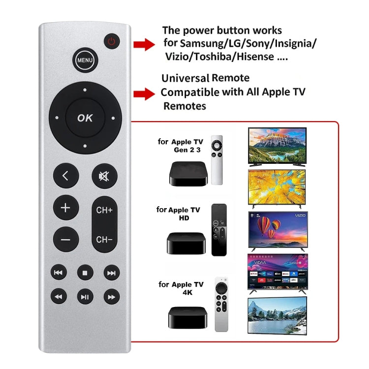 For Apple TV Remote Control 4K / HD A2169 A1842 A1625 Without Voice(Silver) - free shipping - PMC TechLife - Order now!