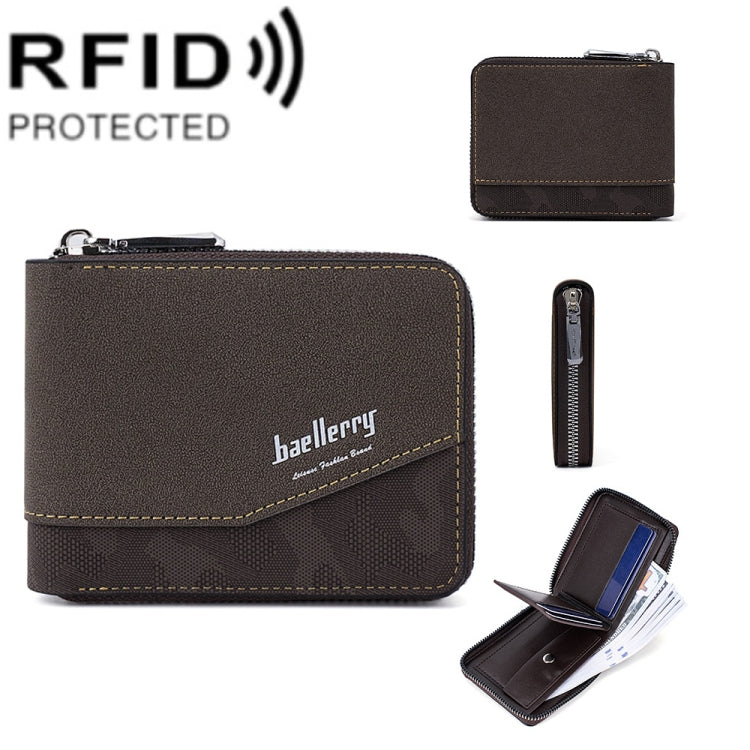 Baellerry D5106 RFID Anti-theft Retro Zipper Wallet Spliced Short Coin Purse(Coffee) - Antimagnetic RFID Package by Baellerry | Online Shopping South Africa | PMC Jewellery