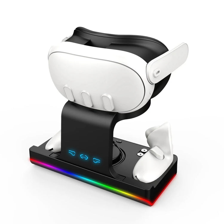 For Meta Quest 3 Headset Charging Base with Dazzle Lights VR Grip Charging Stand(Black) - VR Accessories by PMC TechLife | Online Shopping South Africa | PMC TechLife | Buy Now Pay Later Mobicred
