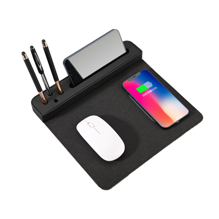 10W Wireless Charging PU Mouse Pad with Mobile Phone and Pen Holder(Black) - Wireless Charger by PMC Jewellery | Online Shopping South Africa | PMC Jewellery | Buy Now Pay Later Mobicred