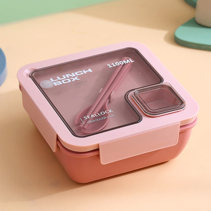 Square Microwaveable Lunch Box Hermetic Bento Box with Spoon Chopsticks(Pink) - Cutlery Sets by PMC Jewellery | Online Shopping South Africa | PMC Jewellery