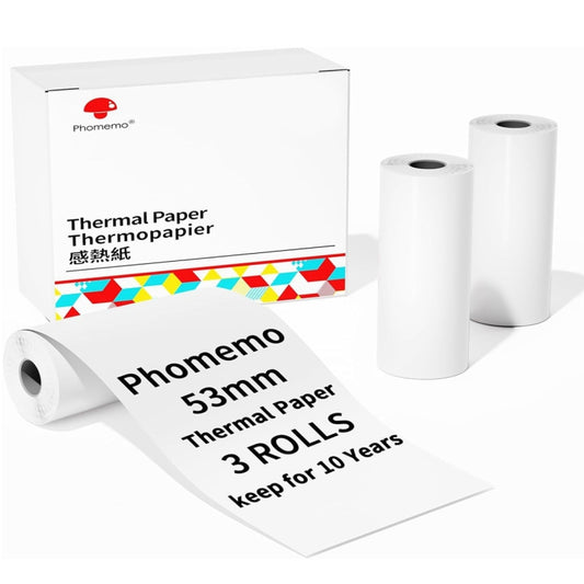 Phomemo 3rolls /Box 53mm Writing Quick-Drying Thermal Paper 10-Year Long-Lasting For M832 / M833 / M834 / M835 Printer - Printer Accessories by PMC Jewellery | Online Shopping South Africa | PMC Jewellery | Buy Now Pay Later Mobicred