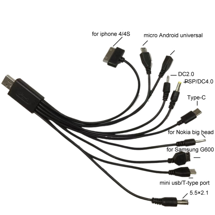 10 In 1 Multifunction USB Charging Cable For IPhone / PSP / Camera / Nokia / HTC / LG / Samsung(Black) - Multifunctional Cable by PMC TechLife | Online Shopping South Africa | PMC TechLife