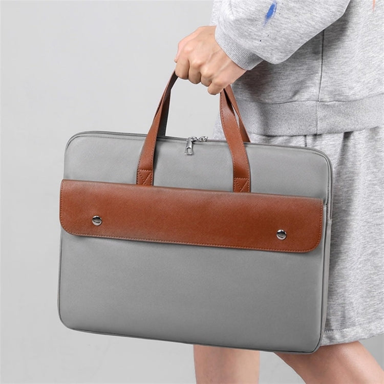 15.6 Inch Contrasting Color PU Leather Laptop Bag Computer Bag Briefcase Cover(Grey) - 15.6 - 17 inch by PMC Jewellery | Online Shopping South Africa | PMC Jewellery | Buy Now Pay Later Mobicred