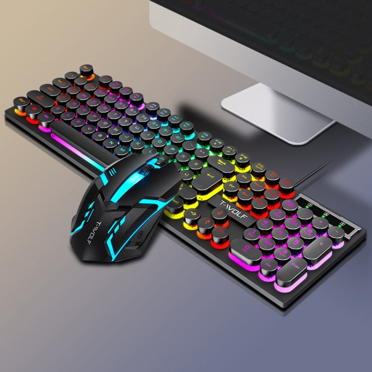 T-WOLF TF270 Colorful Light Effect Retro Gaming Wired Keyboard And Mouse Set(Set) - Wired Keyboard by T-WOLF | Online Shopping South Africa | PMC Jewellery | Buy Now Pay Later Mobicred