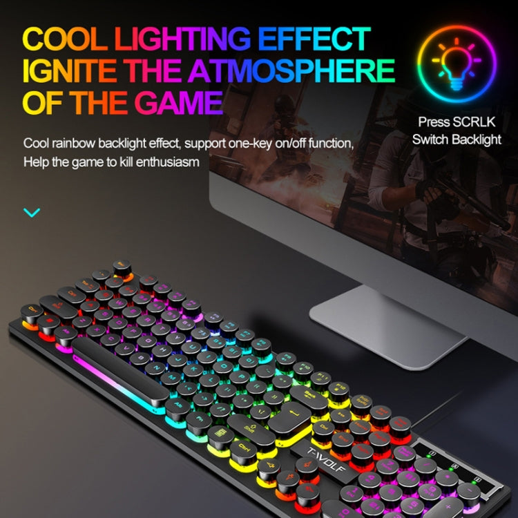 T-WOLF TF270 Colorful Light Effect Retro Gaming Wired Keyboard And Mouse Set(Set) - Wired Keyboard by T-WOLF | Online Shopping South Africa | PMC Jewellery | Buy Now Pay Later Mobicred