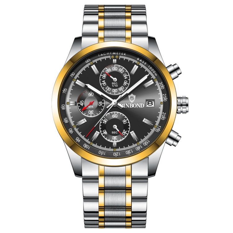 BINBOND B6022 30m Waterproof Luminous Multifunctional Quartz Watch, Color: Inter-Gold-Black - Metal Strap Watches by BINBOND | Online Shopping South Africa | PMC Jewellery