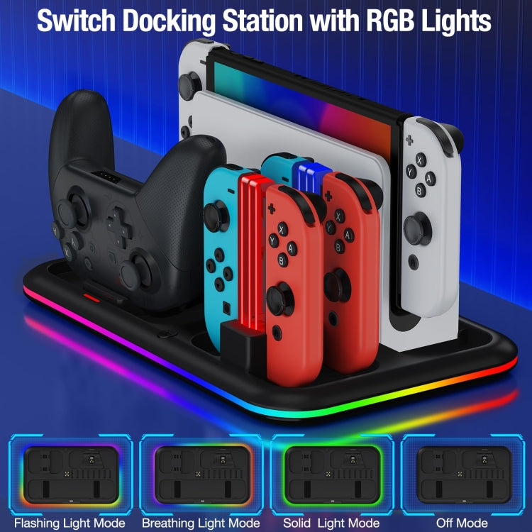 For Nintendo Switch / OLED Charging Dock Station Controller Charger with RGB Light(Black) - Charger & Power by PMC Jewellery | Online Shopping South Africa | PMC Jewellery | Buy Now Pay Later Mobicred