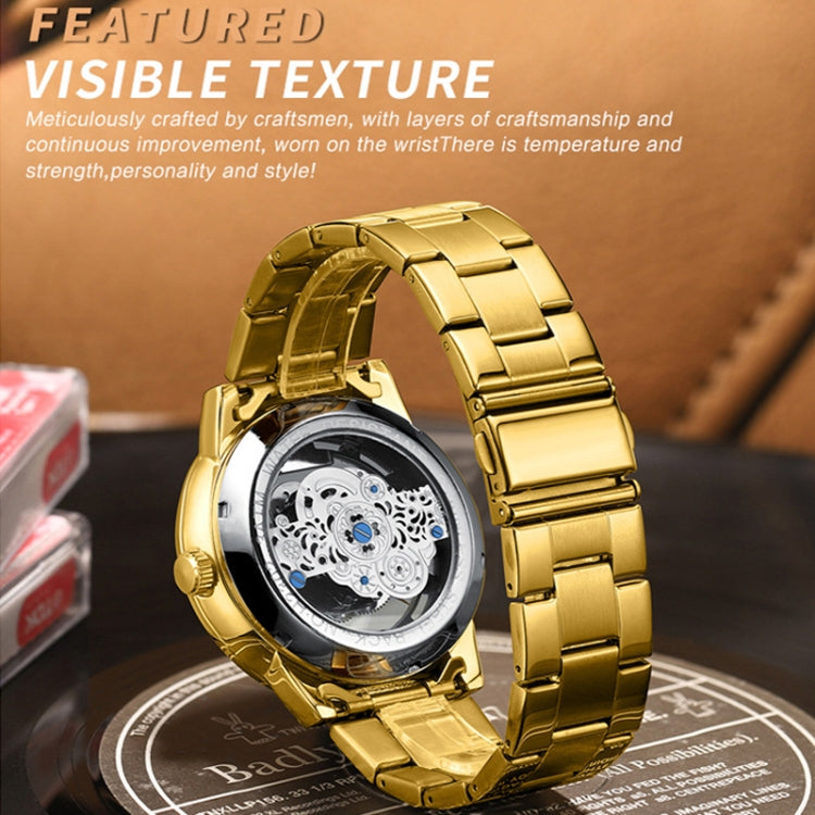 BINBOND B3030 Embossed Dragon Luminous Waterproof Quartz Watch, Color: Full-gold White - Metal Strap Watches by BINBOND | Online Shopping South Africa | PMC Jewellery