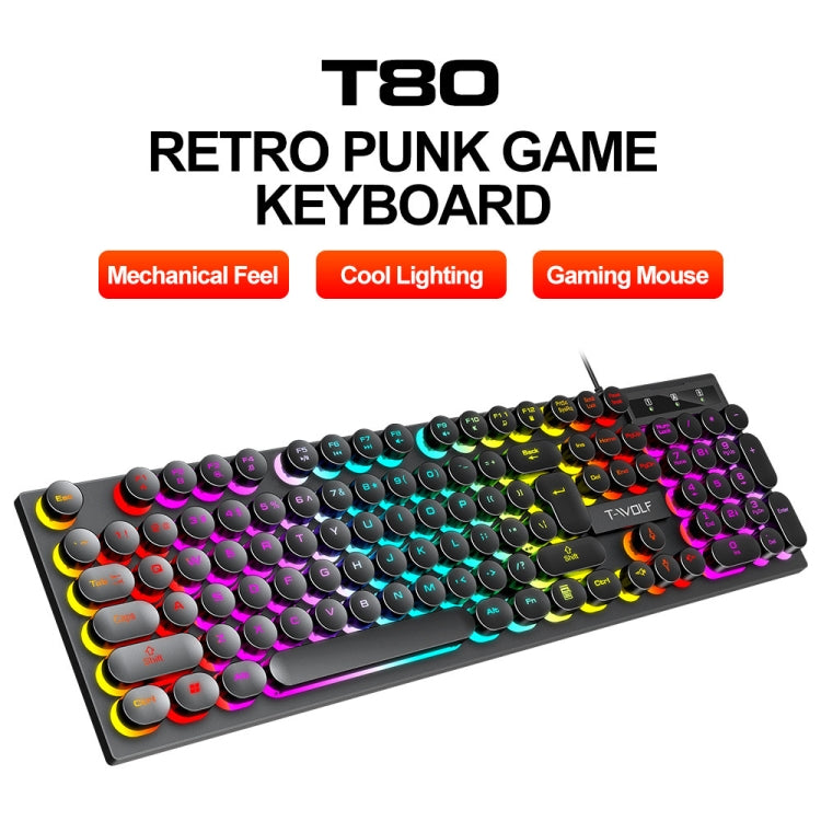 T-WOLF T80 104-Keys RGB Illuminated Office Game Wired Punk Retro Keyboard, Color: White - Wired Keyboard by T-WOLF | Online Shopping South Africa | PMC Jewellery | Buy Now Pay Later Mobicred