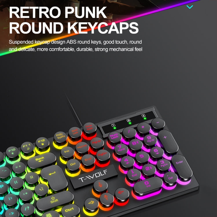 T-WOLF T80 104-Keys RGB Illuminated Office Game Wired Punk Retro Keyboard, Color: White - Wired Keyboard by T-WOLF | Online Shopping South Africa | PMC Jewellery | Buy Now Pay Later Mobicred