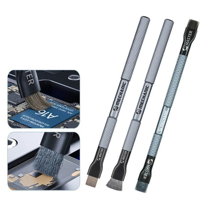 MECHANIC Cell Phone Motherboard Chip Degumming Brush PCB De-Tin Cleaning Cylinder Long Handle Brush, Style: Double-ended Sideburns+Steel Wire - Brushes by MECHANIC | Online Shopping South Africa | PMC Jewellery