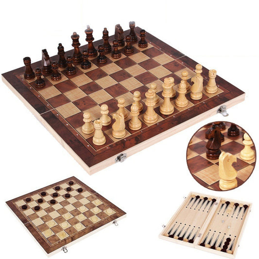 34 x 34cm 3 In 1 Wooden Chess Set Foldable Chess Board For Kids Adults - Table Games by PMC Jewellery | Online Shopping South Africa | PMC Jewellery | Buy Now Pay Later Mobicred