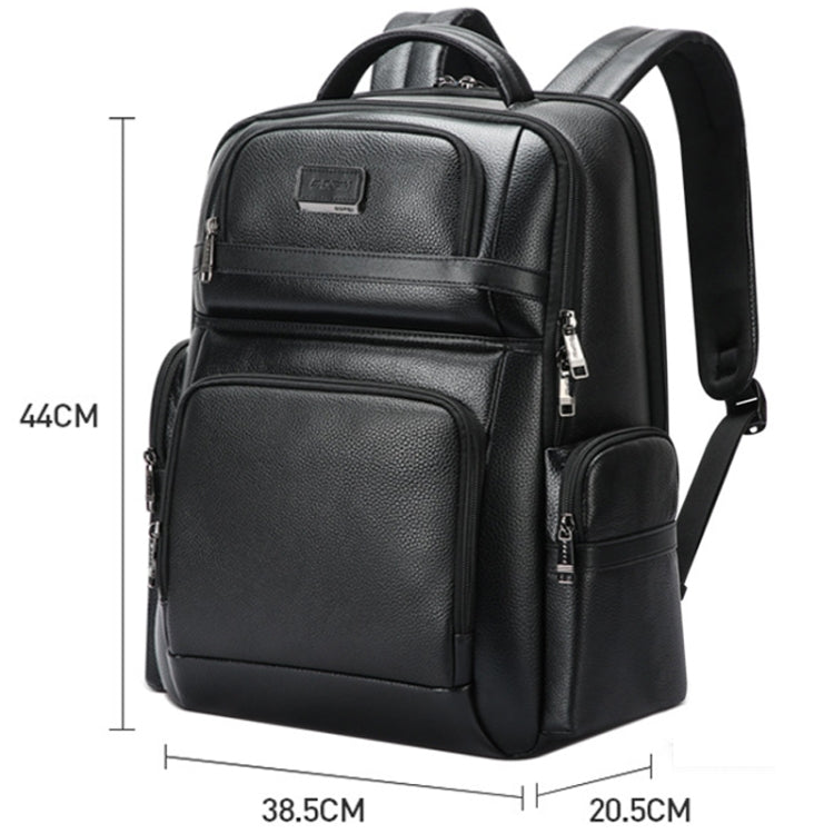 Bopai 61-123291 Large-capacity First-layer Cowhide Laptop Backpack with USB+Type-C Port, Color: Lychee - Backpack by Bopai | Online Shopping South Africa | PMC Jewellery | Buy Now Pay Later Mobicred