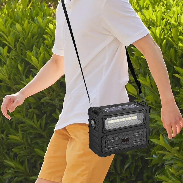 DV-690 Dual LED Light Solar Wireless Bluetooth Speaker Outdoor Camping FM Radio(Black) - Radio Player by PMC Jewellery | Online Shopping South Africa | PMC Jewellery | Buy Now Pay Later Mobicred