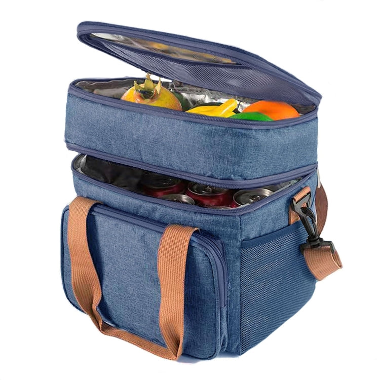 Double Layer Insulated Lunch Bag Large Capacity Food Cooler Bag with Shoulder Strap(Grey) - Lunch Bags by PMC Jewellery | Online Shopping South Africa | PMC Jewellery