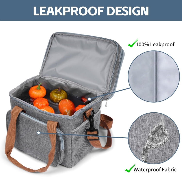 Double Layer Insulated Lunch Bag Large Capacity Food Cooler Bag with Shoulder Strap(Grey) - Lunch Bags by PMC TechLife | Online Shopping South Africa | PMC TechLife