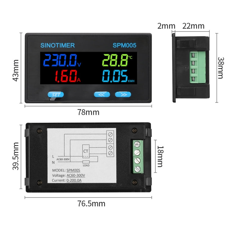 SINOTIMER SPM005 AC Digital Display Voltage Current Power Electricity Multifunctional Monitoring Meter, Specification: 100A - Current & Voltage Tester by SINOTIMER | Online Shopping South Africa | PMC TechLife | Buy Now Pay Later Mobicred