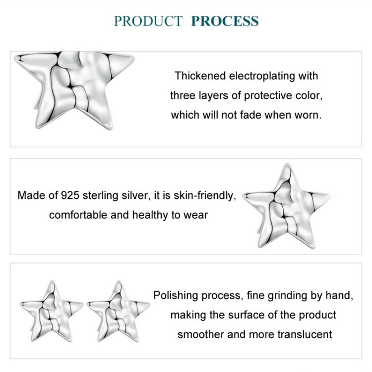 S925 Sterling Silver Pleated Texture Five-pointed Star Women Earrings(BSE965) - Stud Earrings & Earrings by PMC Jewellery | Online Shopping South Africa | PMC Jewellery