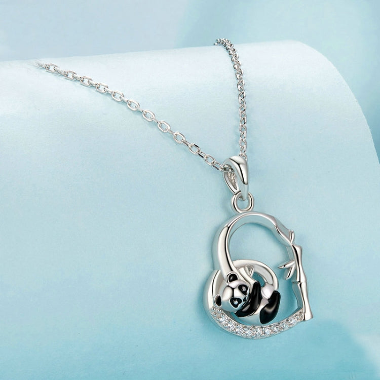 S925 Sterling Silver Platinum Plated Love Panda Necklace(SCN515) - Necklaces & Pendants by PMC Jewellery | Online Shopping South Africa | PMC Jewellery