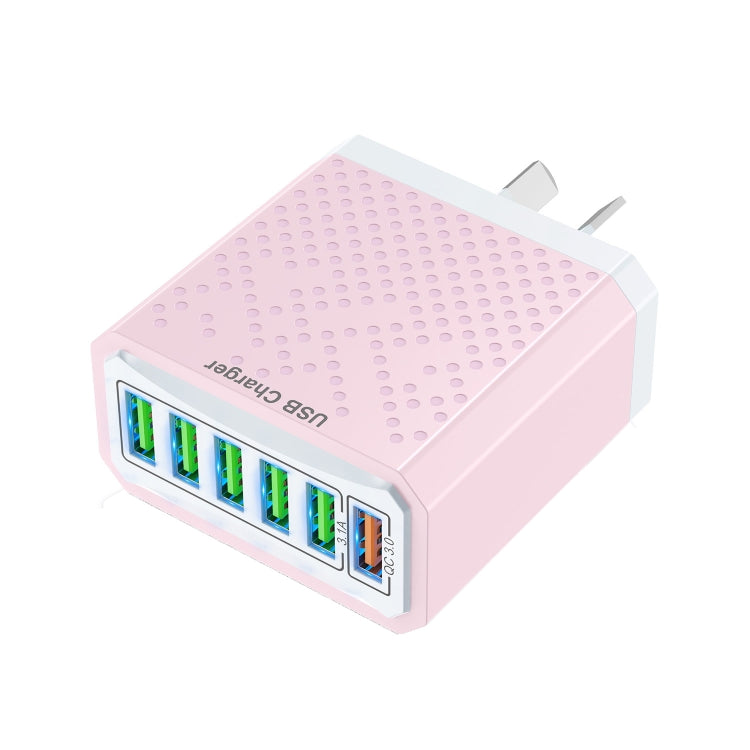 6-Ports Multifunctional Quick Charging USB Travel Charger Power Adapter, Model: Pink AU Plug - USB Charger by PMC Jewellery | Online Shopping South Africa | PMC Jewellery | Buy Now Pay Later Mobicred