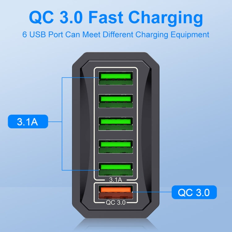 6-Ports Multifunctional Quick Charging USB Travel Charger Power Adapter, Model: Black UK Plug - USB Charger by PMC Jewellery | Online Shopping South Africa | PMC Jewellery | Buy Now Pay Later Mobicred