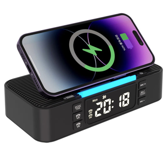 Digital Alarm Clock Wireless Charger Bluetooth Speaker RGB Night Light Cell Phone Stand(Black) - Desktop Speaker by PMC Jewellery | Online Shopping South Africa | PMC Jewellery | Buy Now Pay Later Mobicred