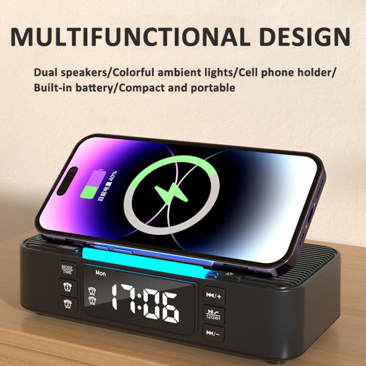 Digital Alarm Clock Wireless Charger Bluetooth Speaker RGB Night Light Cell Phone Stand(Black) - Desktop Speaker by PMC Jewellery | Online Shopping South Africa | PMC Jewellery | Buy Now Pay Later Mobicred