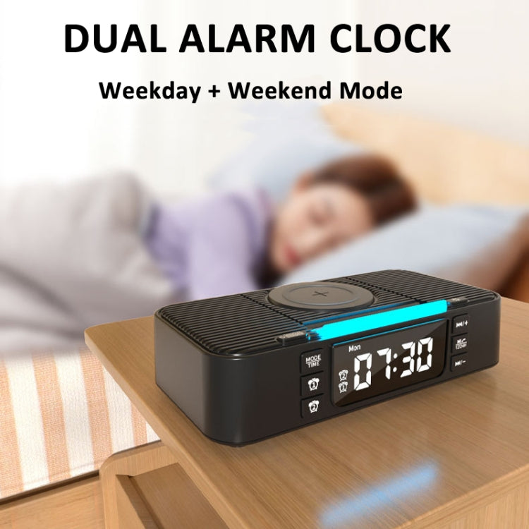 Digital Alarm Clock Wireless Charger Bluetooth Speaker RGB Night Light Cell Phone Stand(Black) - Desktop Speaker by PMC Jewellery | Online Shopping South Africa | PMC Jewellery | Buy Now Pay Later Mobicred